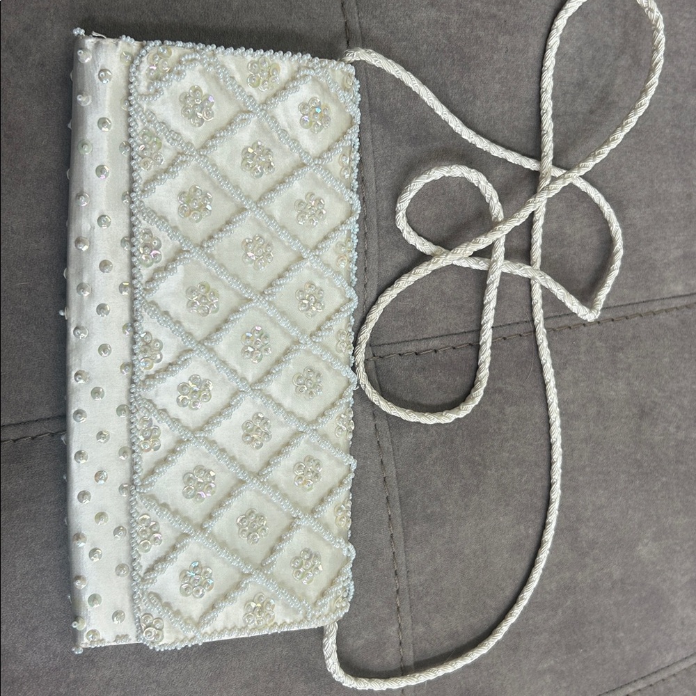 Elegant White Beaded Clutch